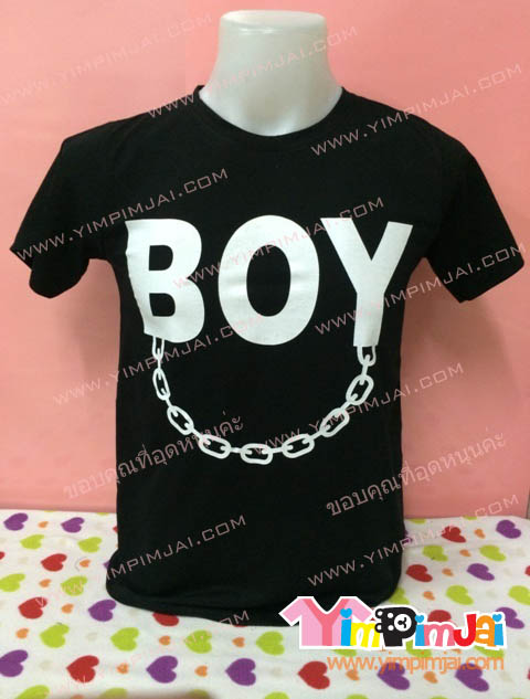 เสื้อยืด สีดำ แขนสั้น สกรีนตามสั่ง BOY