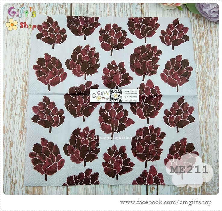 กระดาษแนปกิ้น ลาย KAPYKUKKA light grey ลายสีแดงเลือดหมู พื้นหลังสีเทาอ่อน ลายของ Marimekko