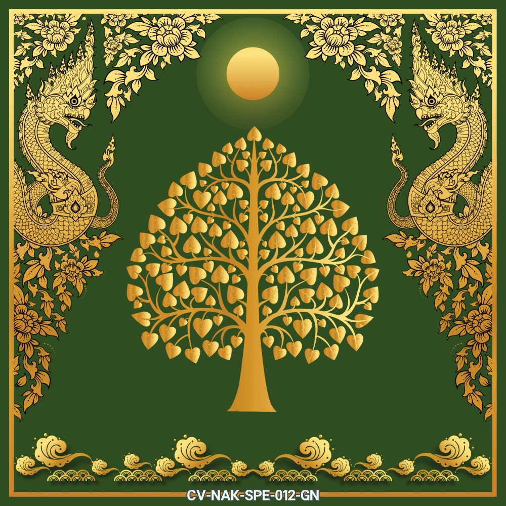 วอลเปเปอร์ภาพพิมพ์ ภาพต้นโพธิ์ทอง-พญานาค สีแดง/เขียว/น้ำตาล CV-NAK-SPE-012(RD/GN/BN)