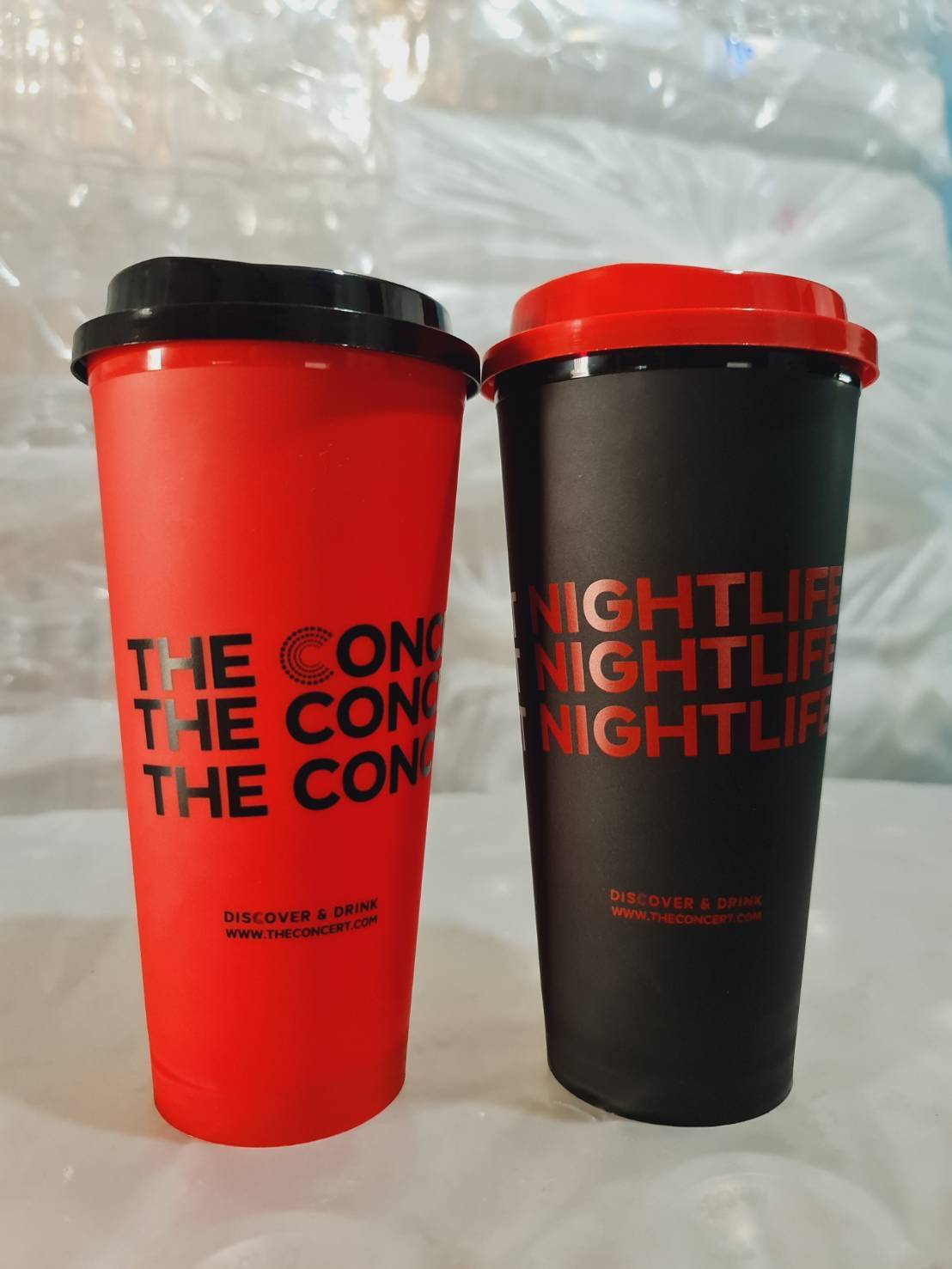 สกรีนแก้ว PP แข็ง แก้วพลาสติกแข็ง แก้วกาแฟ หลากสีสัน