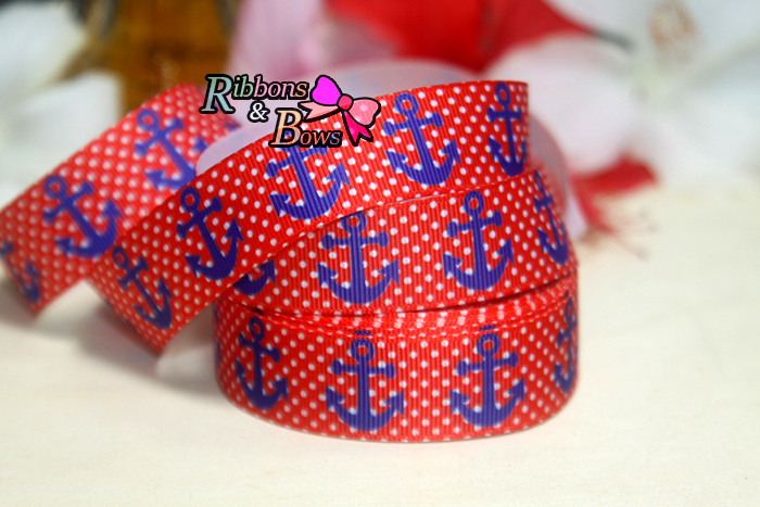 ริบบิ้นผ้าพิมพ์ลายสมอเรือ กว้าง 22 mm #AG10