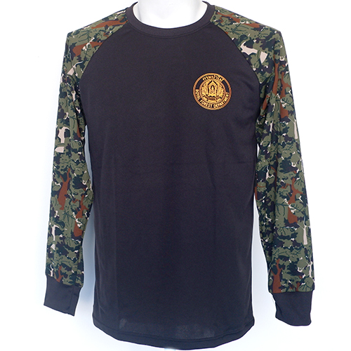 เสื้อยืดดำ แขนยาวลายพราง(ป่าไม้) ผ้ากีฬา*