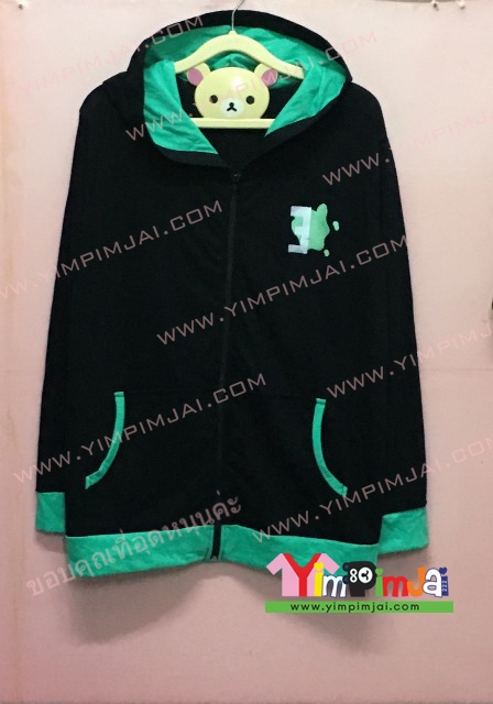 เสื้อฮู้ด เสื้อกันหนาว เสื้อรุ่น สีดำ แขนยาว หมวกดำในเขียวมิ้นต์ ซิปดำ มีกระเป๋า สกรีนตามสั่ง 3