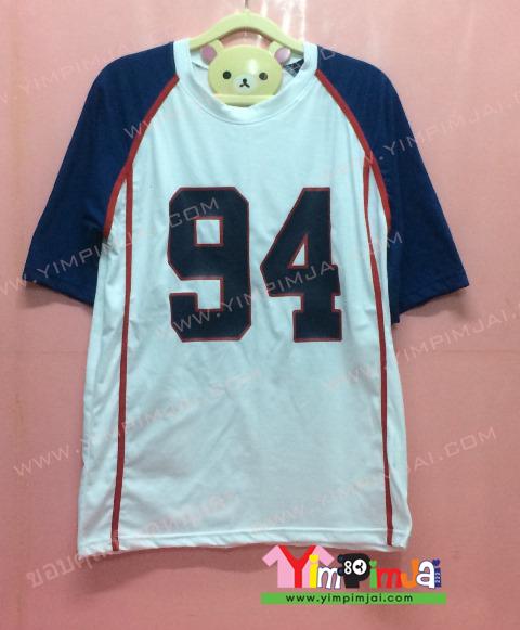เสื้อยืด สีขาว แขนสั้นน้ำเงิน สกรีนตามสั่ง 94 SEHUN 94