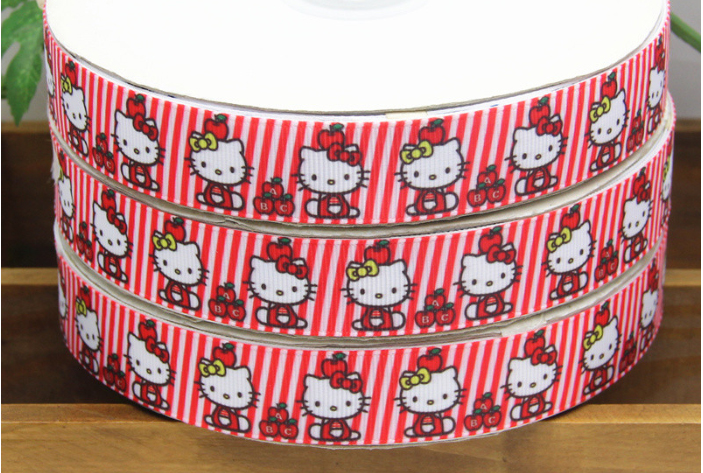 ริบบิ้นผ้าพิมพ์ลายคิตตี้ Hello Kitty กว้าง 22 mm #HK17