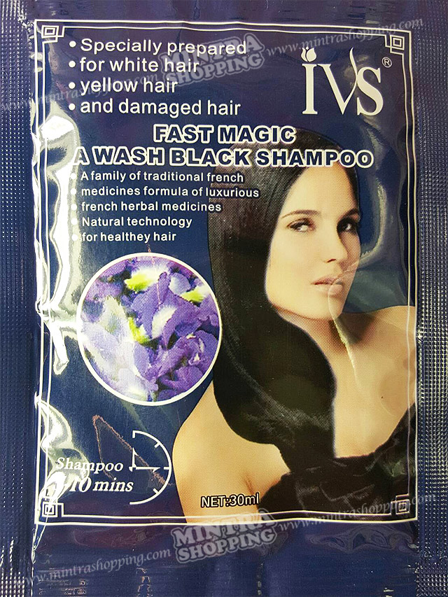 แชมพูย้อมผม IVS ดอกอัญชัน สมุนไพรเปลี่ยนสีผม ปิดผมขาว - สีดำ Hair Darkening Shampoo