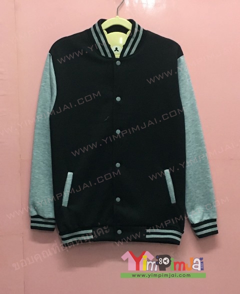 เสื้อแจ็คเก็ตเบสบอลดำแขนเทา