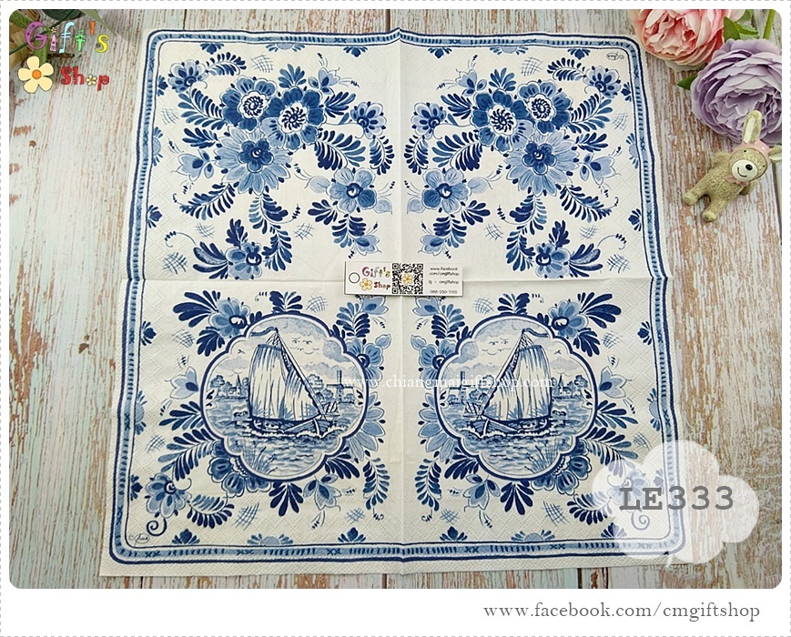 กระดาษแนปกิ้นยุโรป, ลายเรือสำเภา, ลายเรือ, ลายเรือเดินทะเล, ลายทะเล, ลายแนวทะเล, ลายเรือสีน้ำเงิน, ลายคราม, ลายเรือแบบจีน, พื้นหลังสีขาว