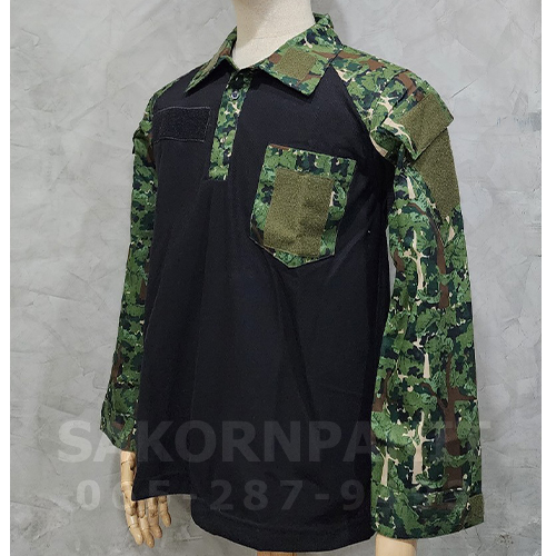 เสื้อฟาติกดำแขนยาว ลายพราง(ป่าไม้)