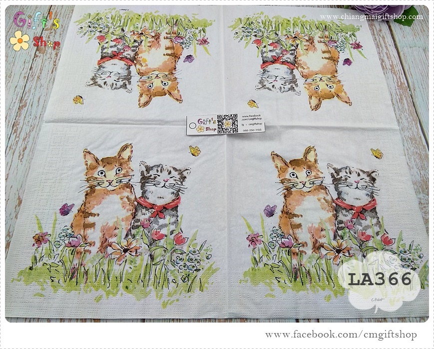 กระดาษแนปกิ้น ลาย O'Malley & friend, ลายแมวสองตัว, ลายน้องแมว, ลายแมว, พื้นหลังสีขาว