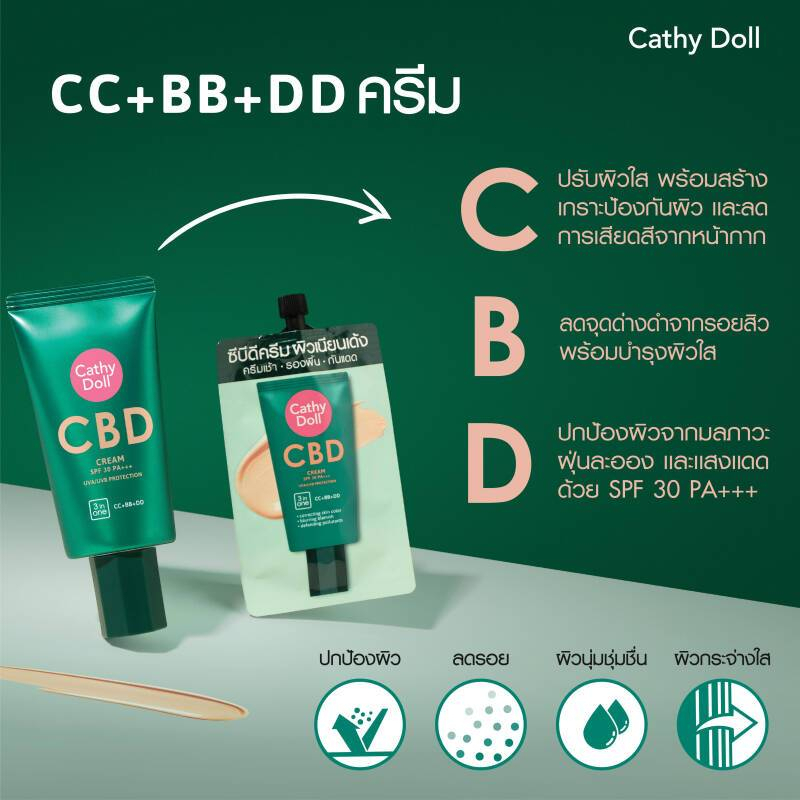 CBD CREAM SPF30 PA CATHY DOLL 6 ml. #LIGHT BEIGE ซีบีดีครีม 6 ซอง