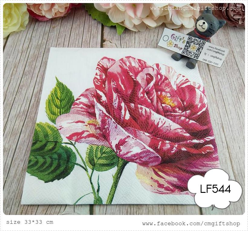 กระดาษแนปกิ้นยุโรป ,ลายดอกกุหลาบสีแดง, ลายดอกกุหลาบดอกใหญ่, ลายดอกกุหลาบ, ลายดอกไม้, ลายดอกไม้ใหญ่ๆ, พื้นหลังสีขาว, ลายCharlotte white