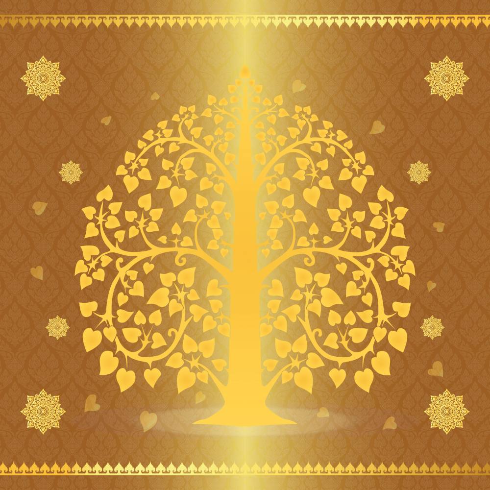 วอลเปเปอร์ติดผนังภาพต้นโพธิ์ทอง สีแดง/น้ำเงิน/ดำ/น้ำตาล/เขียว/ทอง/ขาว CS-2022-BDT-005