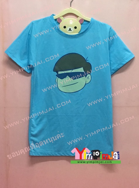 เสื้อยืด สีฟ้า แขนสั้น สกรีนตามสั่ง หน้าการ์ตูน