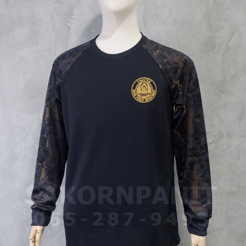 เสื้อยืดดำ แขนยาวลายพรางดำ(ป่าไม้) ผ้ากีฬา*