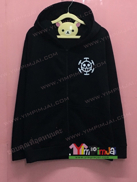 เสื้อฮู้ต เสื้อกันหนาว เสื้อรุ่น สีดำ แขนยาว หมวก ซิปดำ มีกระเป๋า สกรีนตามสั่ง รูปที่หน้าอก และด้านหลัง