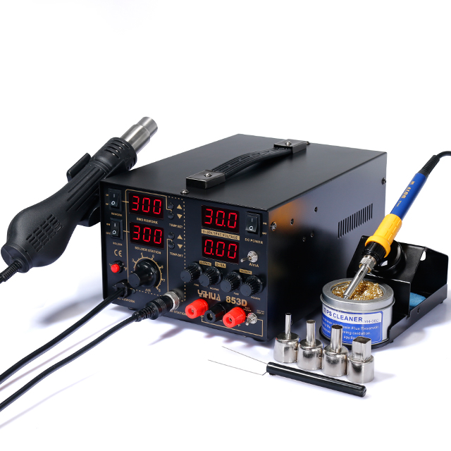 YIHUA 853D 30V 5A เครื่องเป่าลมร้อน+หัวแร้งบัดกรี+ซัพพลาย 3 in 1