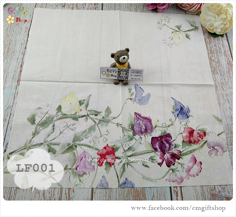 กระดาษแนปกิ้นยุโรป, ลายดอกไม้เลื้อย, ลายดอกไม้หลายสี, ลายดอกไม้สีม่วง, ลายดอกไม้เลื้อยหลายสี, ลายดอกไม้สีน้ำ, พื้นหลังสีขาวครีม, พื้นหลังสีขาว, พื้นหลังสีอ่อน, ลายดอกไม้โทนสีม่วง