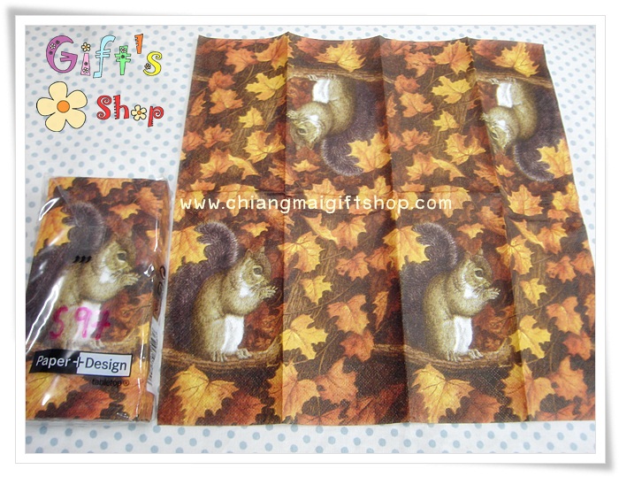 กระดาษแนปกิ้นยุโรป, ขนาด 21*21 ซม., ลายกระรอก, ลายใบไม้ร่วง, ลายฤดูใบไม้ร่วง, ลายใบไม้เปลี่ยนสี, ลายฤดูใบไม้เปลี่ยนสี, พื้นหลังใบเมเปิ้ล, โทนสีน้ำตาล