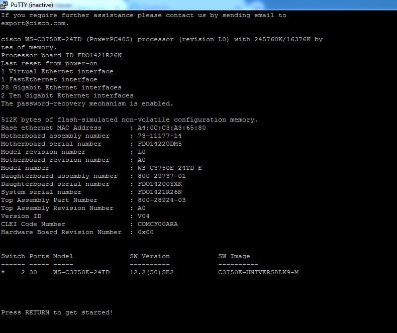 Cisco 3750E 24TD E uplink 10G สวิทมือสองพร้อมใช้งาน