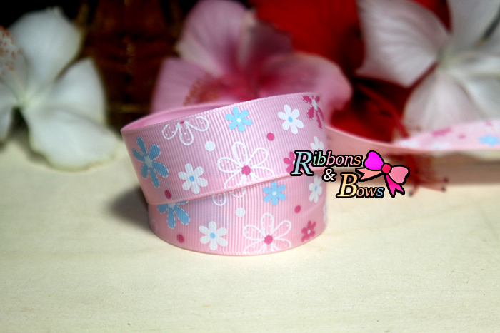 ริบบิ้นผ้าพิมพ์ลาย ดอกไม้ กว้าง 25 mm #BC13