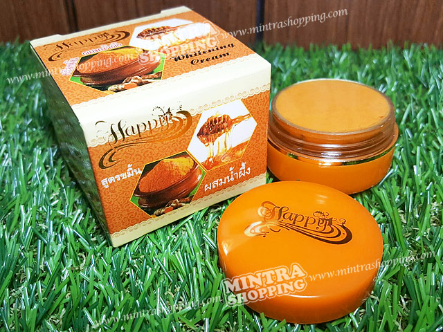 ครีมขมิ้นผสมน้ำผึ้ง Happy กล่องส้ม Whitening Cream ลดสิวฝ้ากระ จุดด่างดำ พร้อมปรับผิวหน้าให้ดูขาวขึ้นอย่างเป็นธรรมชาติ