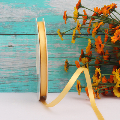 ริบบิ้นผ้าซาติน 2 หน้า สีเหลือง 50 หลา (Buttercup)# WX031