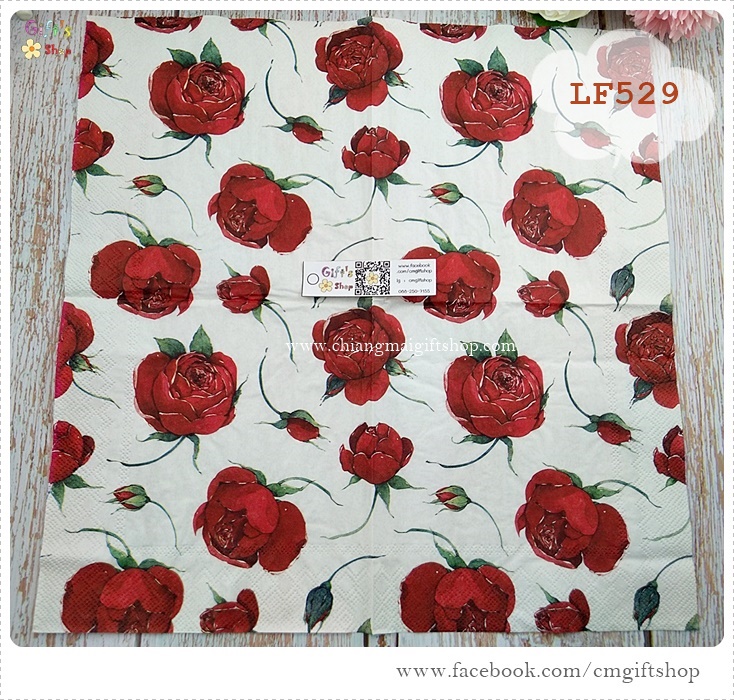 กระดาษแนปกิ้นยุโรป, ลายดอกกุหลาบ, ลายดอกไม้สีแดง, ลายดอกกุหลาบสีแดง, ลายดอกไม้, พื้นหลังสีอ่อน, ROSELLA cream