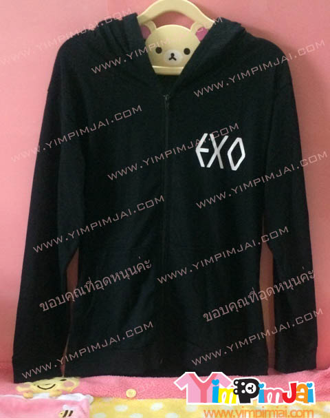 เสื้อฮู้ด เสื้อรุ่น สีดำ สกรีนตามสั่ง วงเกาหลี EXO