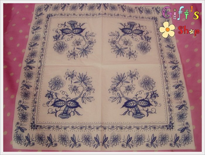 กระดาษแนปกิ้นยุโรป, ลายลูกไม้แบบยุโรปสีขาวน้ำเงิน, ลายคราม, ลายลูกไม้, ลายโทนสีน้ำเงินขาว