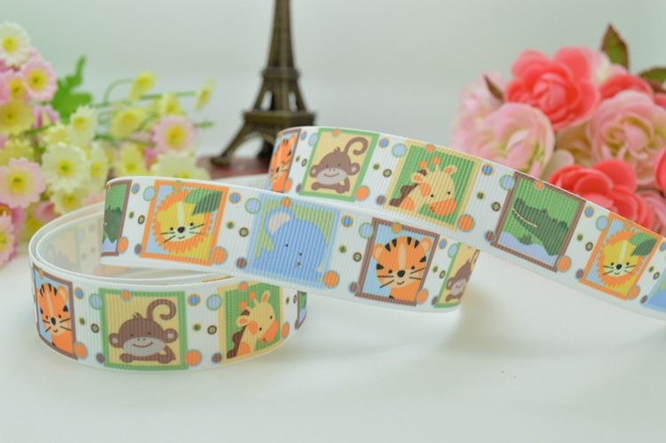 ริบบิ้นผ้าพิมพ์ลาย น้องสัตว์น่ารัก กว้าง 22 mm #AN07
