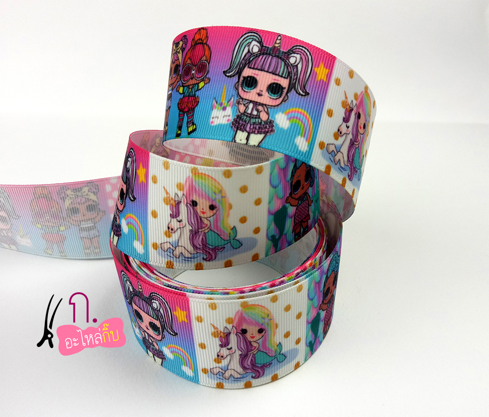 ริบบิ้นผ้าพิมพ์ลาย สาวน้อย LOL กว้าง 38 ,25 mm #CT48