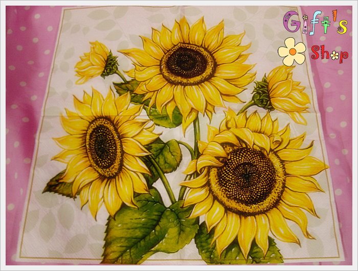 กระดาษแนปกิ้น ลายดอกทานตะวัน พื้นหลังสีขาว ขอบสีทอง