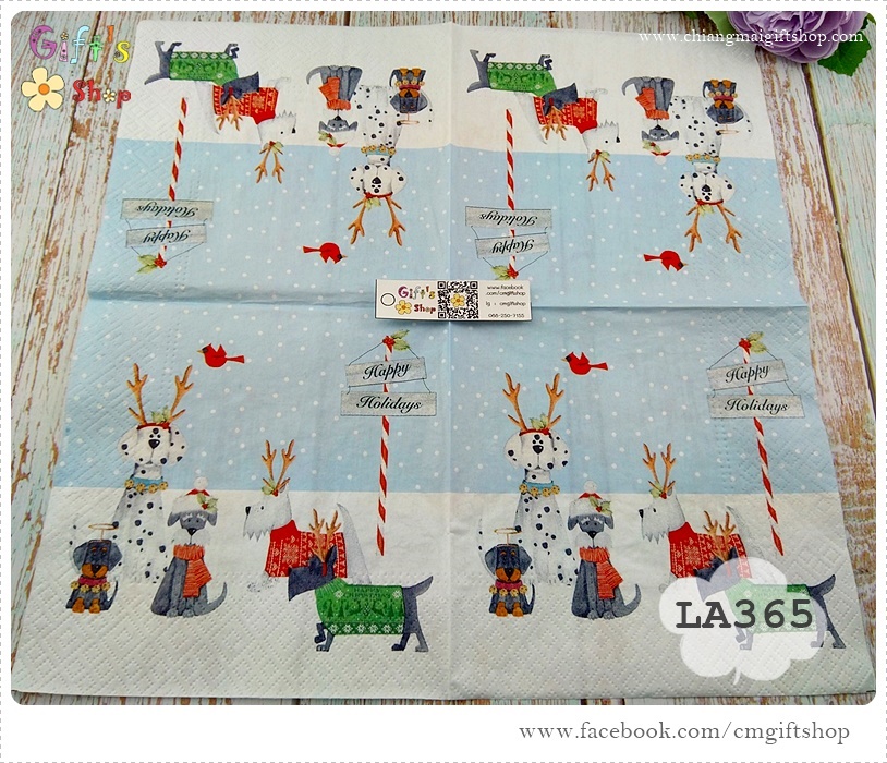 กระดาษแนปกิ้น ลาย Holiday Puppies, ลายสุนัข, ลายน้องหมา, ลายหมา, ลายน้องหมาหลายตัว, ลายน้องหมาลายแบบ, ลายน้องหมาคริสต์สมาส, ลายน้องหมาใส่เสื้อกันหนาว, พื้นหลังสีอ่อน