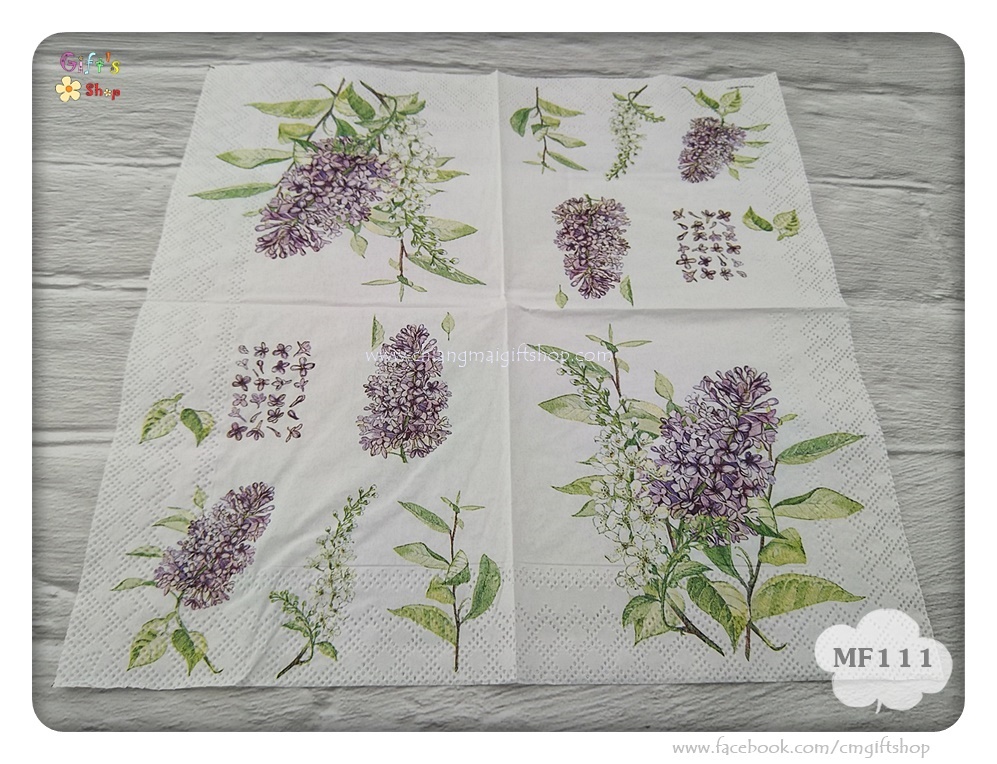 กระดาษแนปกิ้น ลายดอกไลแลค ลายLilac white, ลายดอกไม้สีม่วงขาว, พื้นหลังสีขาว, ลายช่อดอกไม้สีม่วงขาว, ลายดอกไม้โทนสีม่วง, ลายดอกไม้