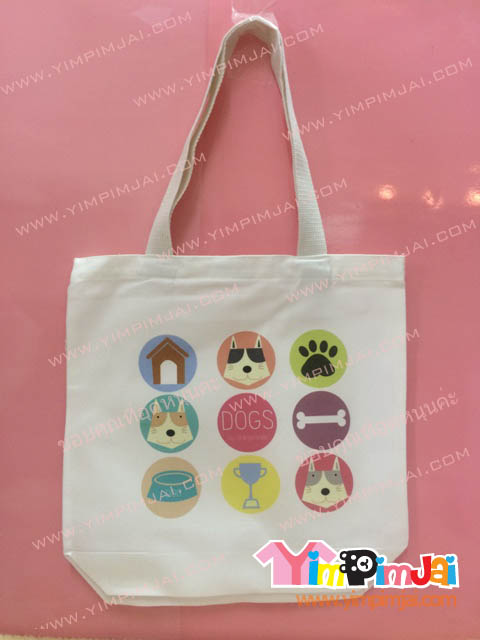 กระเป๋าผ้า สีขาว สกรีนตามสั่ง ในวงกลม 9 วง