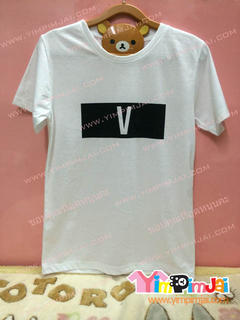 เสื้อยืด สีเขาว แขนสั้น สกรีนตามสั่ง V