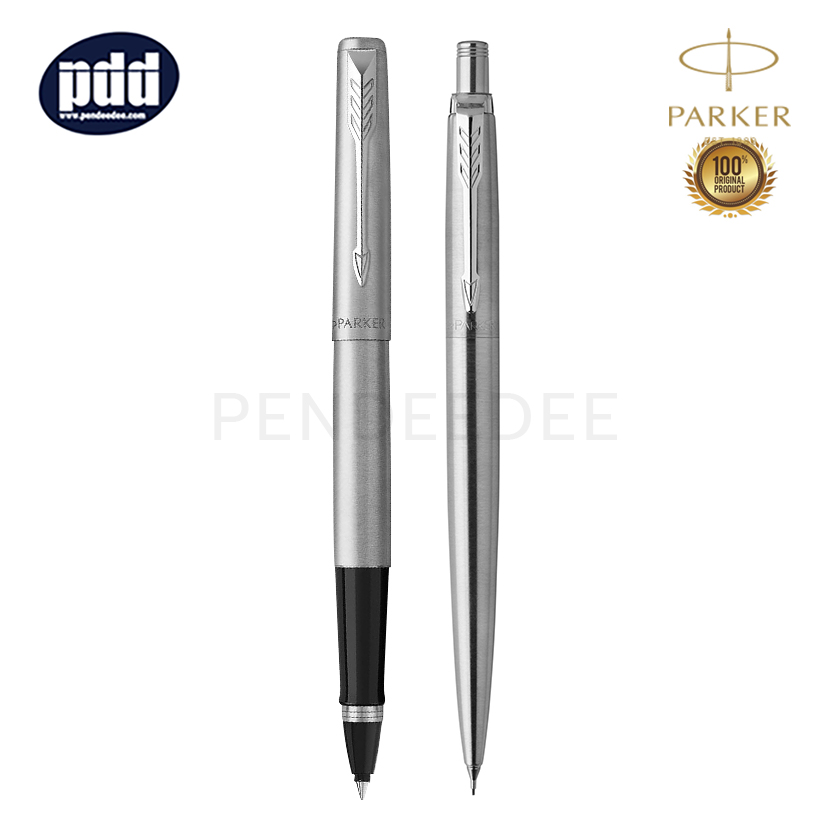 PARKER Jotter Stainless Steel CT Ballpoint Pen+Rollerball Pen ปากกาลูกลื่น+ปากกาโรลเลอร์บอล ป๊ากเกอร์ จ๊อตเตอร์ สแตนเลส สีเงิน คลิปเงิน
