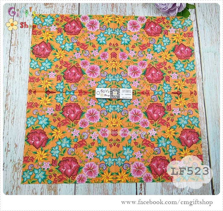 กระดาษแนปกิ้นยุโรป ,ลาย Viva Mexico, ลายดอกไม้, ลายดอกไม้สีสด, ลายของเม็กซิโก, ลายแนวทะเล, ลายดอกไม้สีสันสดใส, พื้นหลังสีส้ม