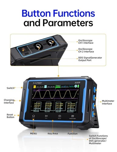 FNIRSI 2C53P 3-in-1 Dual Channel Tablet Oscilloscope + Multimeter + Generator
