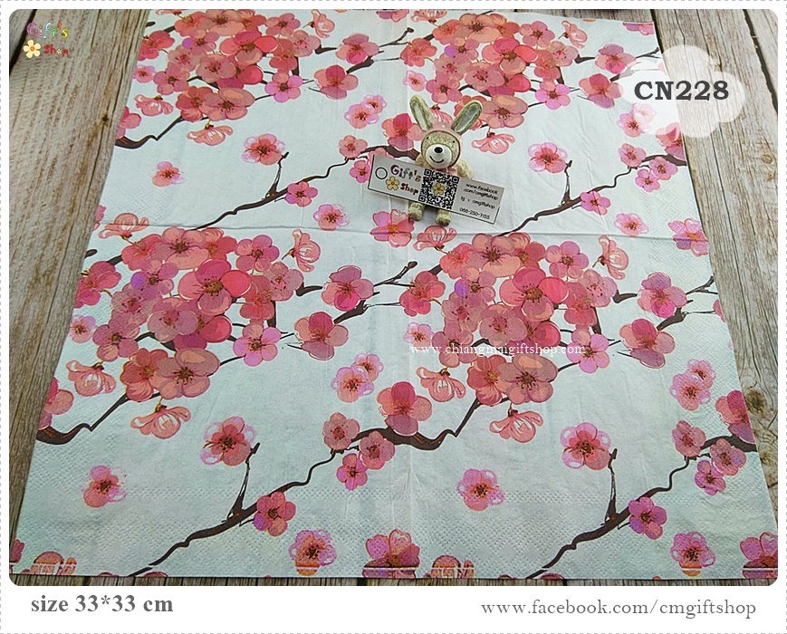 กระดาษแนปกิ้น, ลายดอกซากูระพื้นหลังสีขาว, ลายดอกซากูระสีชมพู, ลายดอกไม้, ลายดอกไม้สีชมพู, ลายสไตล์ญี่ปุ่น, ลายกิ่งดอกไม้, พื้นหลังสีขาว, ลายเต็มผืน, ลายช่อดอกไม้