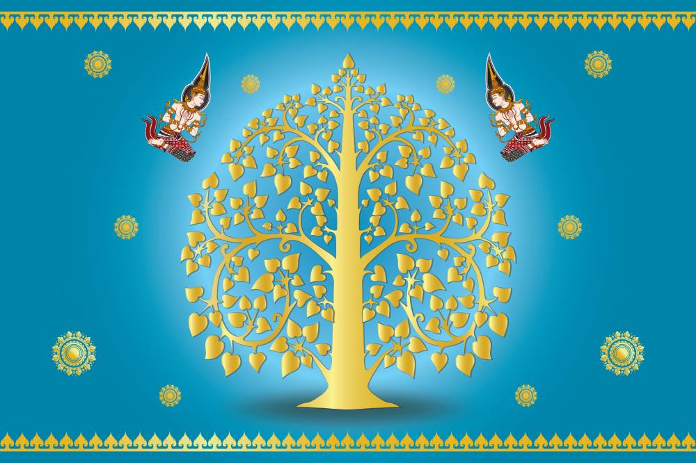 วอลเปเปอร์ติดผนัง ภาพต้นโพธิ์ สั่งทำตามขนาดที่ต้องการ สีดำ/น้ำเงิน/ฟ้า/น้ำตาล/เหลืองทอง/เขียว/เทา/แดง/ขาว CW-BDT2025-007