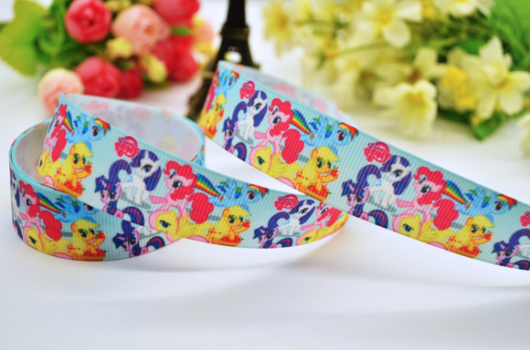 ริบบิ้นผ้าพิมพ์ลาย ม้าโพนี่(pony) กว้าง 22 mm #PN22