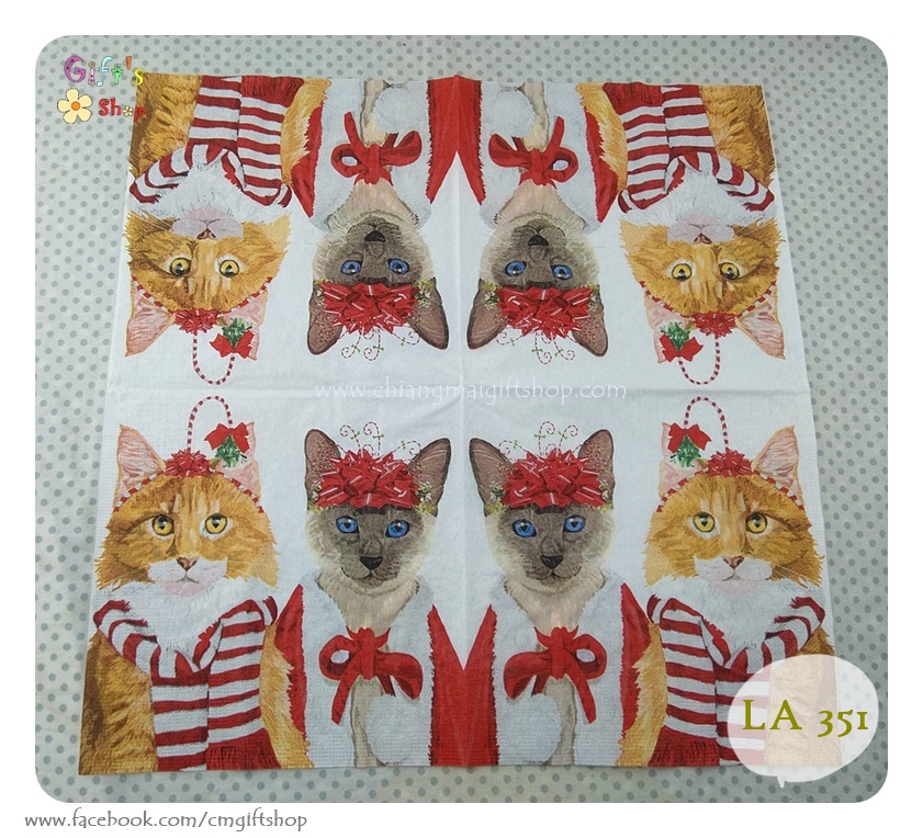 กระดาษแนปกิ้น ลายFestive Felines, ลายแมว, ลายแมวเทศกาล, ลายน้องแมว, ลายลูกแมว, ลายแมวส้ม, ลายแมวไทย, ลายแมววิเชียรมาศ, ลายแมวคริสต์มาส, ลายคริสต์มาส, ลายแมวสองตัว, ลายแมวฤดูหนาว, ลายแมวผูกโบว์แดง, พื้นหลังสีขาว