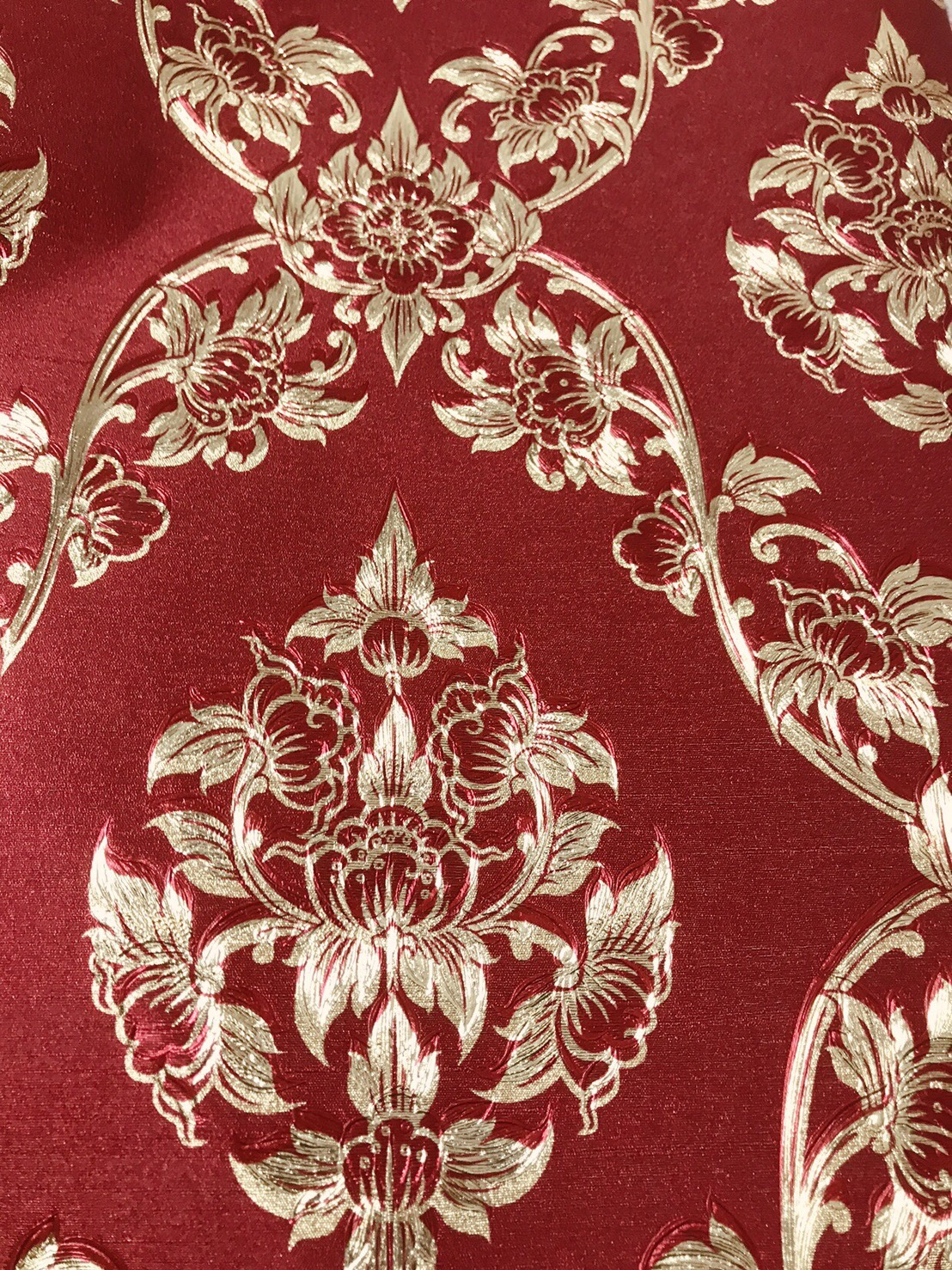 วอลเปเปอร์ติดผนังลายไทย ลายดอกพุดตาน แดง-ทอง RG101-08