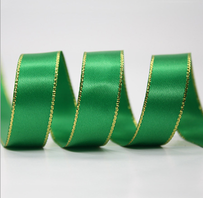 ริบบิ้นซาติน 2 หน้าขอบทอง ขนาด 38 มม. WB9 (580)