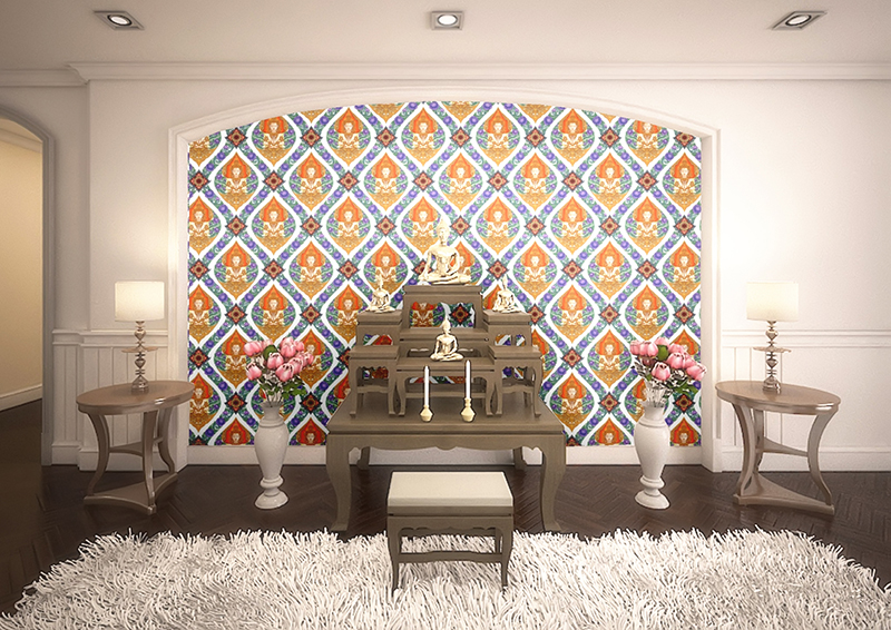 วอลเปเปอร์ลายไทย ลายเทพพนม หลากสี JPS801