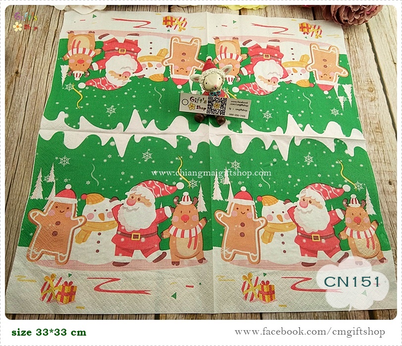 กระดาษแนปกิ้น, ลายซานตาคลอส, ลายซานต้า, ลายคริสต์มาส, ลายตุ๊กตาหิมะ, ลายการ์ตูน, พื้นหลังสีเขียว, ลายเทศกาล