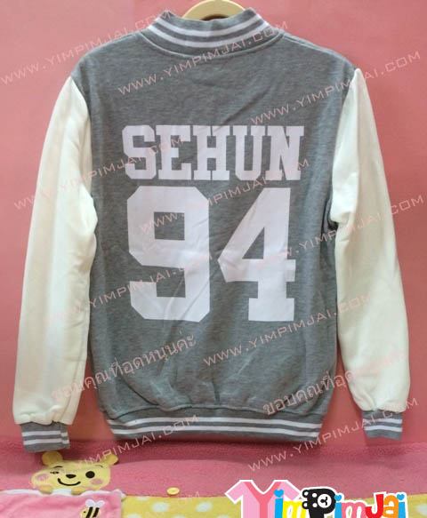 เสื้อกันหนาว เบสบอล สีเทา ลายตามสั่ง เช่น วงเกาหลี EXO SEHUN BEAK HYUN