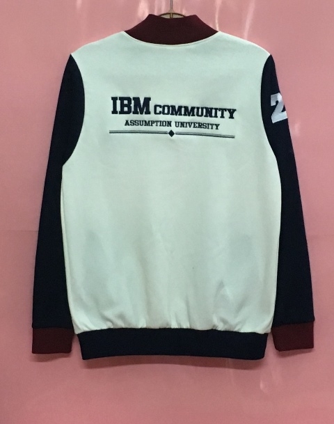เสื้อรุ่น ABAC IBM เสื้อแจ็คเก็ตเบสบอลสีครีม